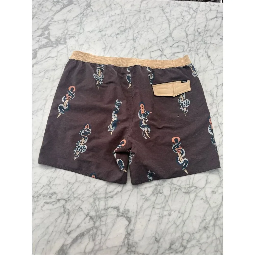 Roark XL Men's Charcoal Gray Snake Print Swim Trunks